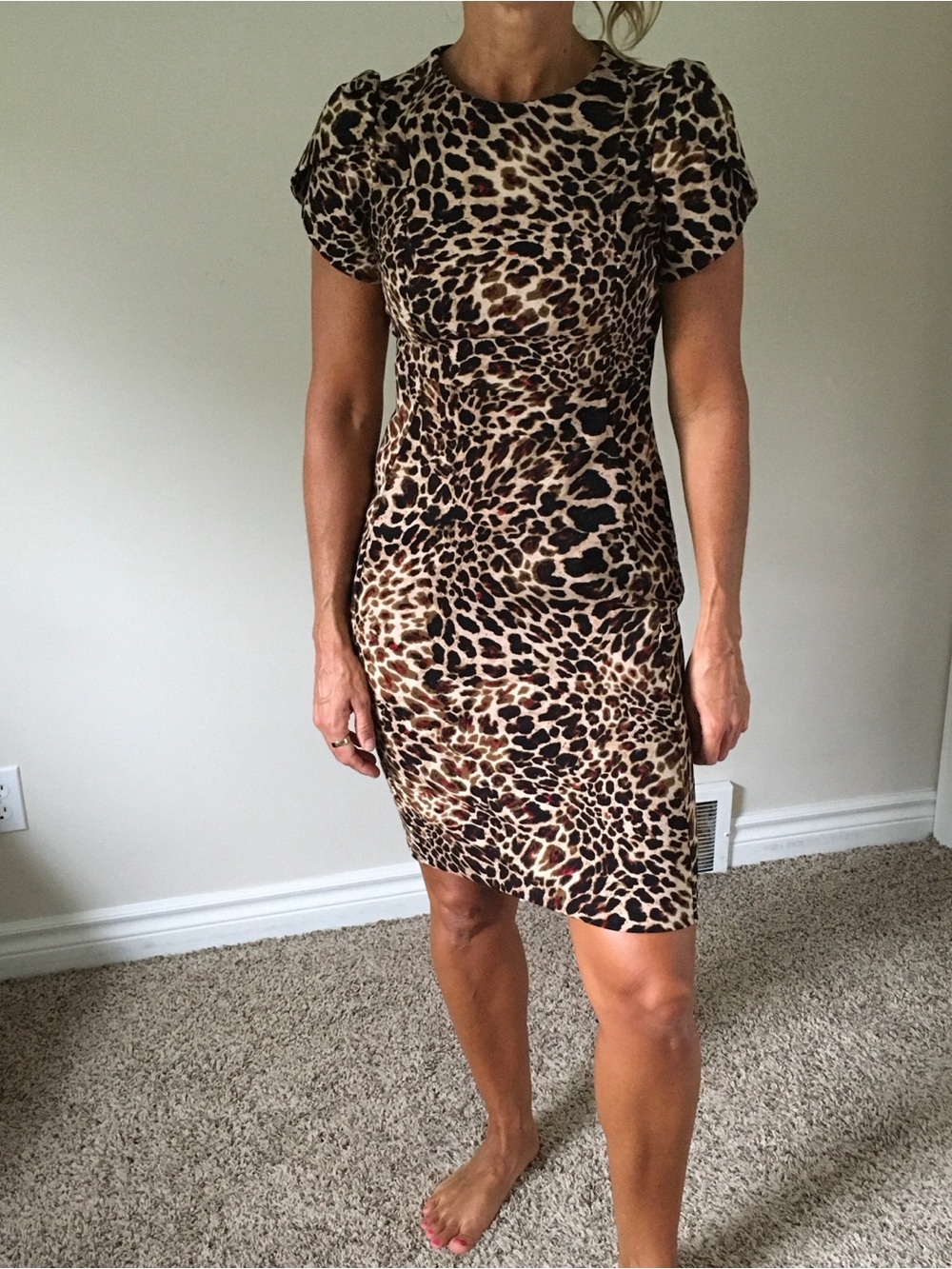 Calvin Klein Leopard Print Short Sleeve Bodycon Dress - Brown